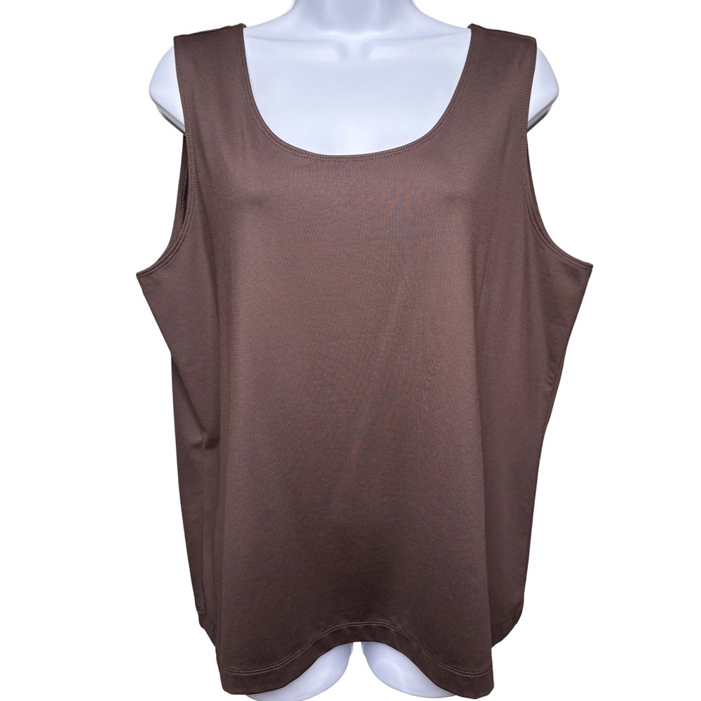 CHICO'S Womens Brown Tank Top Sz 3/XL Scoop Neck Stretch Layering‎ Lagenlook